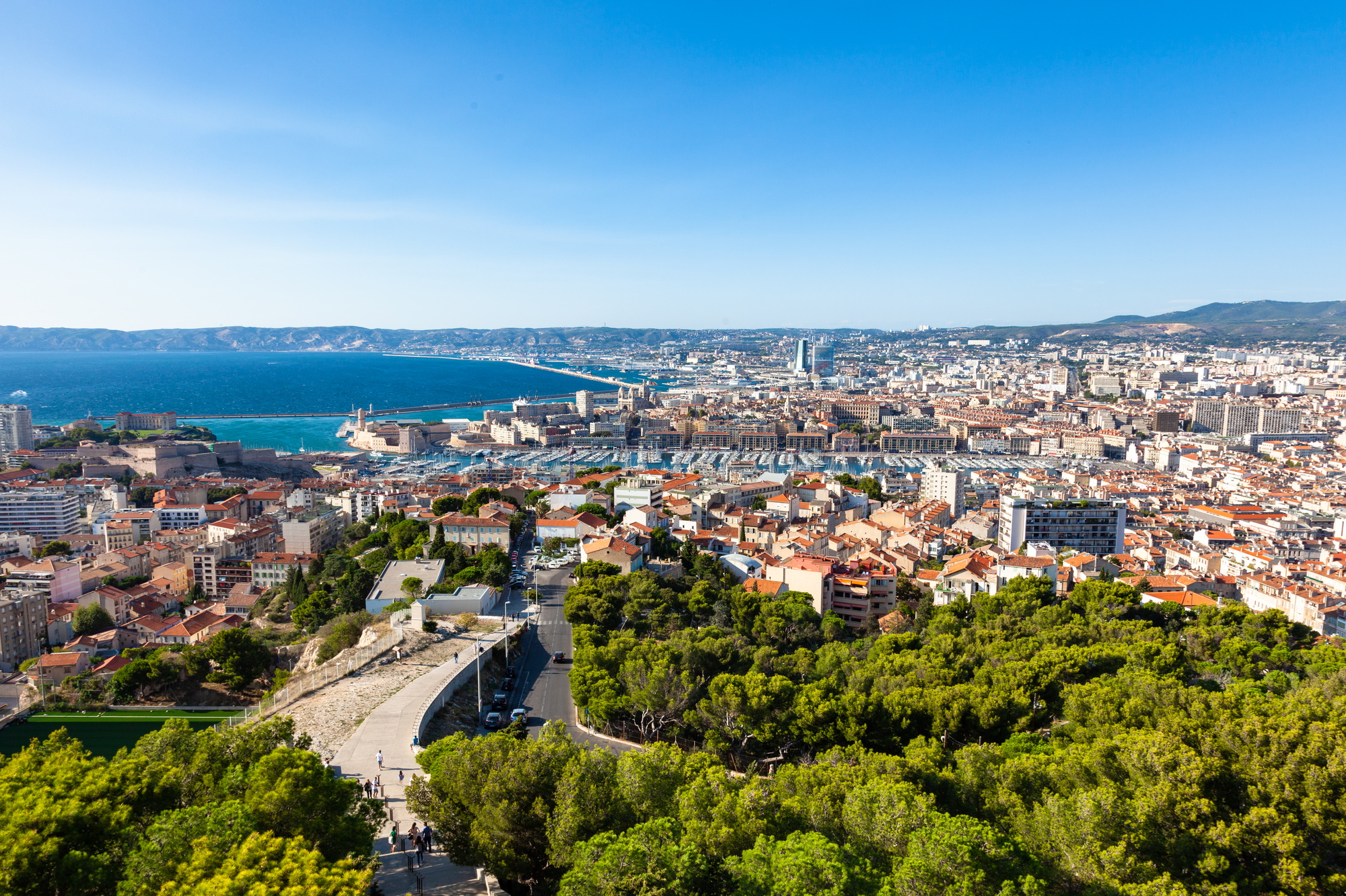 Aerial view of Marseille city from Notre dame de la garde cathed